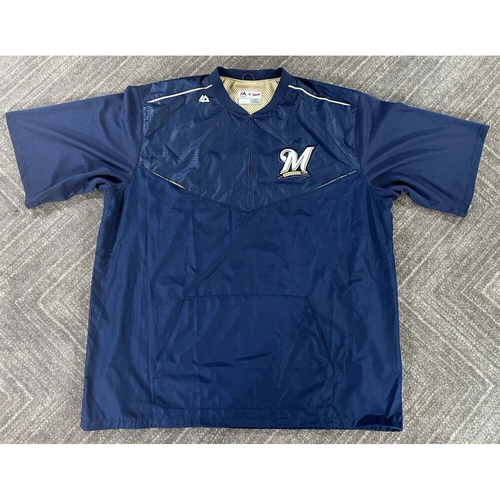 Milwaukee Brewers Majestic Cool Base 1/4 Zip Light Windbreaker Jacket Mens 4XL